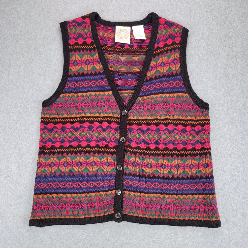 Erika & Company Knit Vest Womens PM Multicolor Fair Isle Button Front Petites